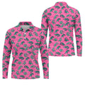 Alligator Pattern Golf Shirt, Pink Gator Print Men's Golf Polo, Polo Shirts For Men