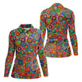 Colorful Abstract Circle Pattern Polo Shirt, Printed Golf Shirt, Hawaiian Golf Shirt, Women’s Golf Tops