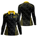 Abstract Triangle Black Yellow Ladies Golf Tops, Golf Shirt For Women, Golfing Apparel