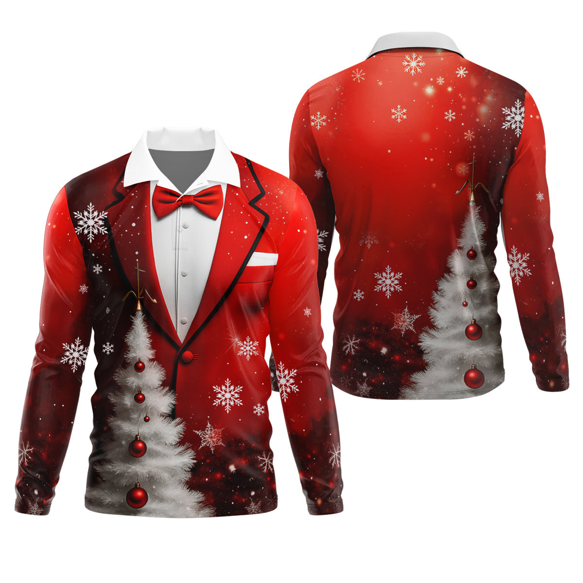 Snow Pine Tree Black And Red Christmas Men's Golf Polo Shirts, Christmas Golf Shirt, Golf Gift For Men