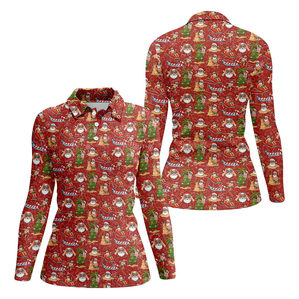 Tropical Santa Summer Christmas Pattern Polo Shirt, Womens Golf Polo, Christmas Shirt
