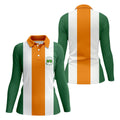 Green Orange White Vertical Stripes St Patrick's Day Golf Shirt, Women's Golf Tops, Ladies Golf Shirts