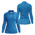 Stick Figure Golf Pose Autism Ribbon Blue Golf Shirt, Autism Awareness Colors Ladies Golf Polos