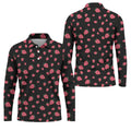 Strawberry Slice Black Golf Shirt, Men's Golf Shirt, Hawaiian Golf Shirt, Golf Shirts For Men