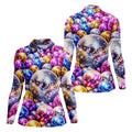 Colorful Disco Ball Party Pattern Polo Shirt, Womens Golf Tops, Golf Shirts For Women