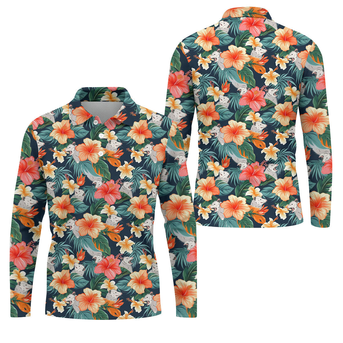 Large Hibiscus Flowers Tropical Vibe Golf Tops For Men, Hawaiian Golf Shirts, Polo Shirts For Men