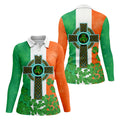 Celtic Cross Knotwork St Patrick's Day Shamrock Golf Shirt, Women's Golf Tops, Ladies Golf Shirts