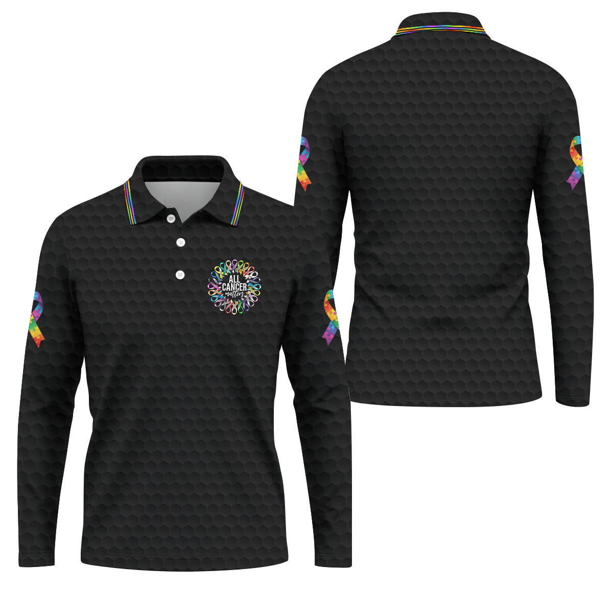 All Cancer Matters Multicolor Ribbon Golf Polo Shirt, Mens Golf Shirts, Polo Shirts For Men