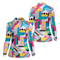 Memphis Pattern Golf Shirt, Retro 80s Geometric Color Block Design, Golf Shirt For Women