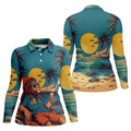 Beach Vibes Lion Sunset Teal Hawaiian Golf Polo, Golf Tops For Women, Golfing Apparel