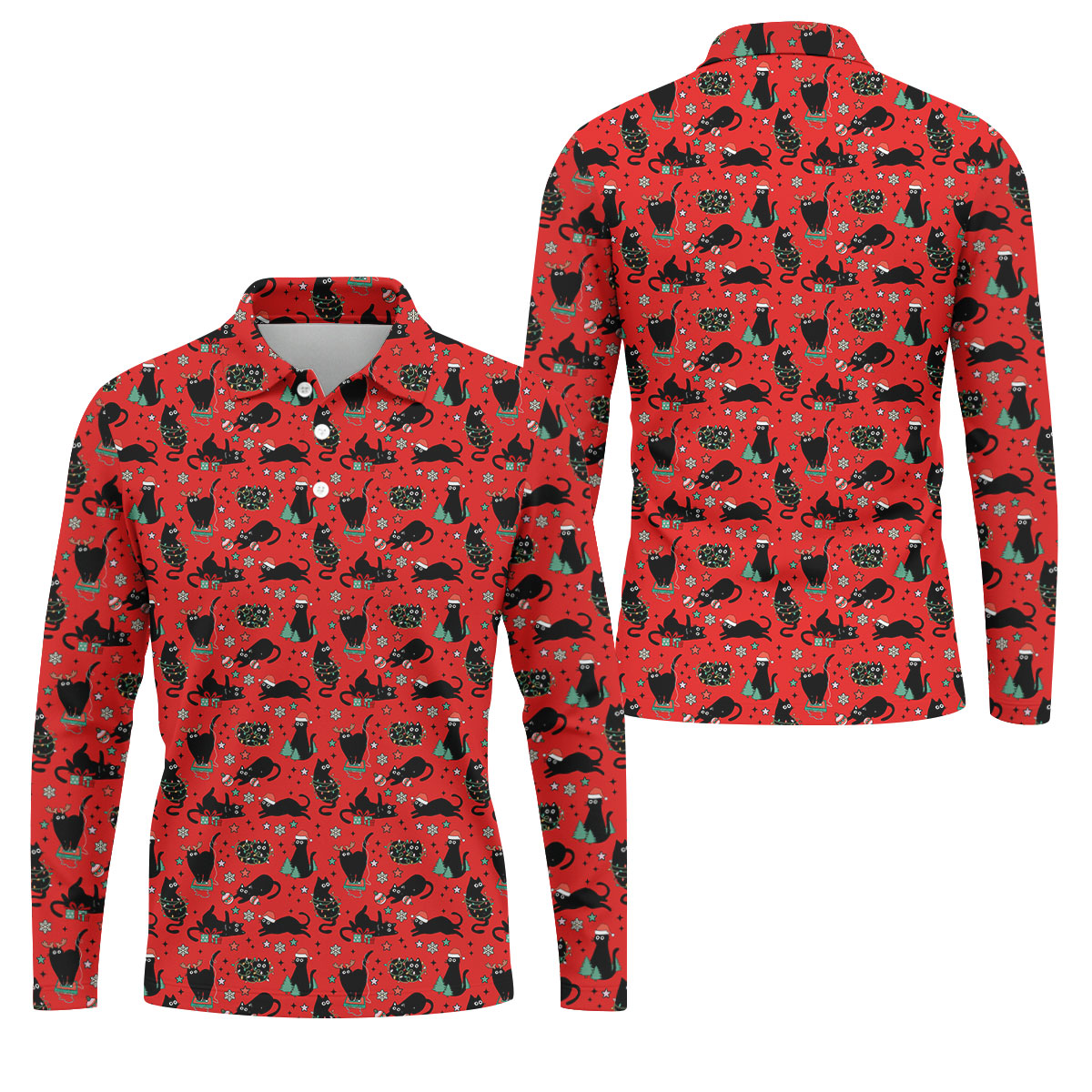 Xmas Black Cat Red Golf Shirt, Polo Shirts For Men, Christmas Golf Shirt, Golf Gift For Men, Christmas Golf Gift