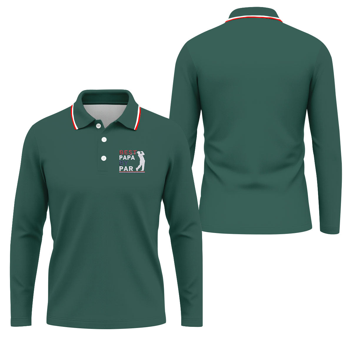 Green Best Papa By Par Embroidered Golf Polo Shirt, Golf Shirts For Men, Printed Golf Shirts