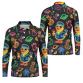Jet Black Neon Duck Tropical Pattern Hawaiian Golf Shirt, Golf Shirts For Men, Polo Shirts For Men
