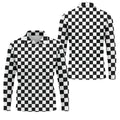 Black White Checkerboard Racing Pattern Golf Shirt, Men's Golf Shirt, Golf Polo Shirts For Men, Printed Golf Shirts