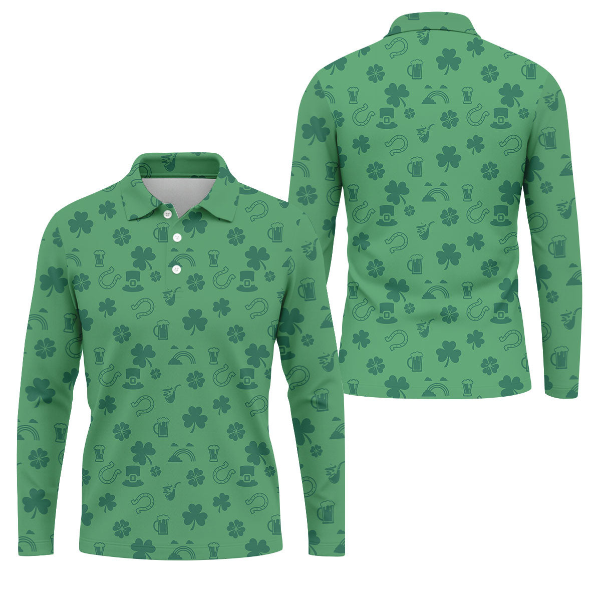 Leprechaun Hat Shamrock Beer Dark Green Seamless Pattern St. Patrick’s Day Golf Shirt, Golf Shirts For Men