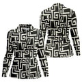 Minimalist Black Cat Maze Pattern Golf Polo Shirt, Women's Golf Tops, Golf Polo For Women