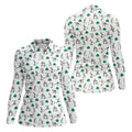 Stick Figure Golf Pose St Patrick's Day Shamrock White Golf Shirt, Women's Golf Tops, Ladies Golf Polos
