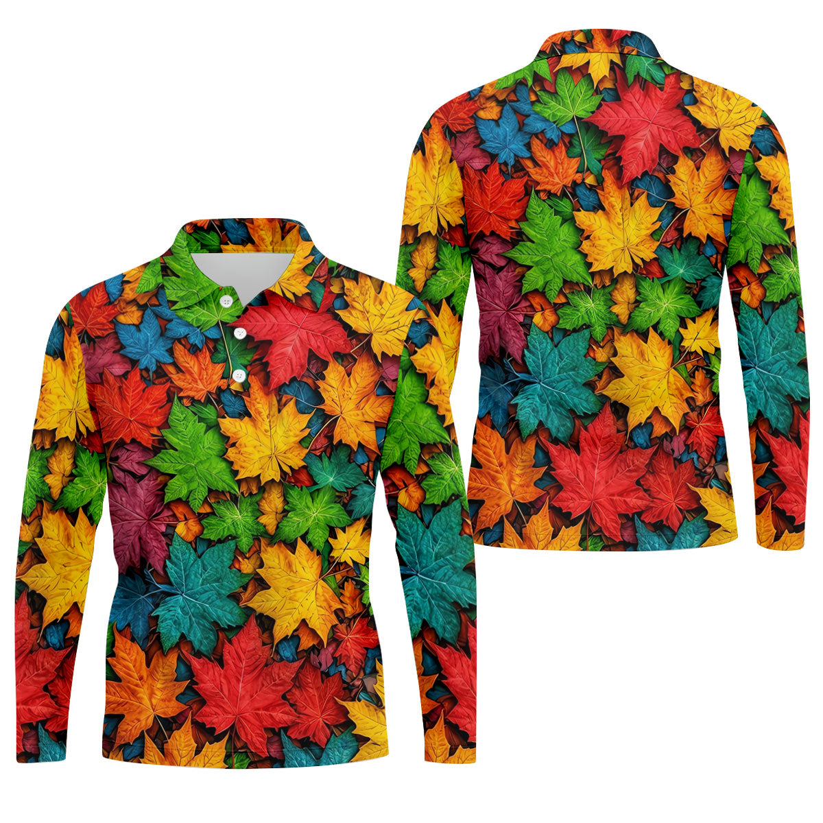 Vibrant Maple Leaf Autumn Forest Hawaiian Golf Polo, Golf Tops For Men, Golfing Apparel