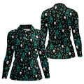Skull Potion Halloween Pattern Polo Shirt, Golf Tops For Women, Womens Golf Apparel