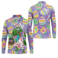 T-Rex Bunny Painted Easter Eggs Golf Shirts For Men, Men's Funny Golf Shirts, Polo Shirts For Men