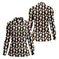 Retro Alien Head Pattern Golf Shirt, Women's Golf Tops, Ladies Golf Tops