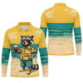 Cool Raccoon Tropical Yellow Hawaiian Golf Polo, Golf Tops For Men, Golfing Apparel