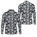 Black And White Pattern Tropical Hawaiian Golf Shirt, Summer Theme Golf Shirts For Men