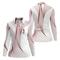 Geometric Line Wavy Line Maroon And White Women's Golf Tops, Ladies Golf Shirts, Women's Polo Shirt