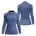 Autism Puzzle Ribbon Pattern Women's Golf Tops, Autism Awareness Color Ladies Golf Polos