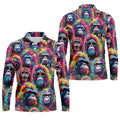 Street Art Style Cool Gorilla Hawaiian Golf Shirt, Tropical Theme Golf Shirts For Men
