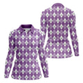 Pancreatic Cancer Purple And White Argyle Pattern Ladies Golf Shirts, Cancer Awareness Shirt