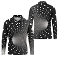 3D Vortex Golf Shirt, Black White Optical Illusion Tunnel Pattern, Golf Shirt For Men