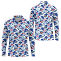 Japanese Shark Wave Sakura Golf Shirt, Mens Golf Polo, Printed Golf Shirts, Golf Apparel For Men