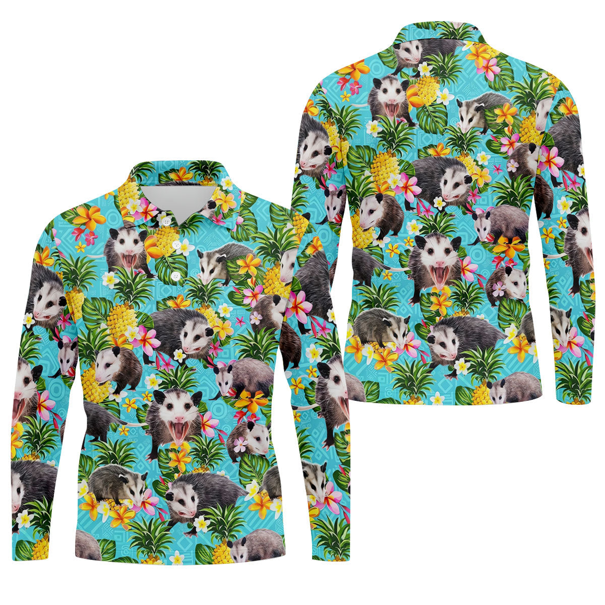 Funny Opossums Among Pineapples Hawaiian Golf Polo, Golf Tops For Men, Golfing Apparel