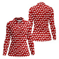 White And Red Heart Pattern Women's Golf Tops, Valentine Golf Gift, Ladies Golf Polos, Golf Gift For Ladies