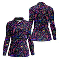 Tropical Theme Neon Pattern Black Golf Shirt, Women's Golf Tops, Golf Shirt For Women, Ladies Golf Shirts