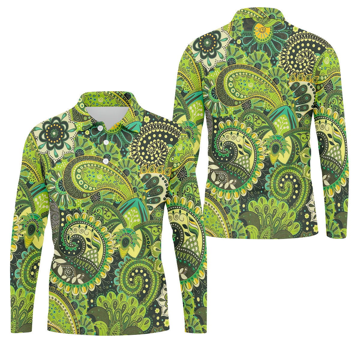 Paisley Print Green Golf Shirt, Golf Tops For Men, Polo Shirts For Men, Golf Shirts For Men
