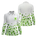 Shenanigans Coordinator Golf Ball Pattern St Patrick Day White Golf Shirt, Women's Golf Tops, Ladies Golf Polos