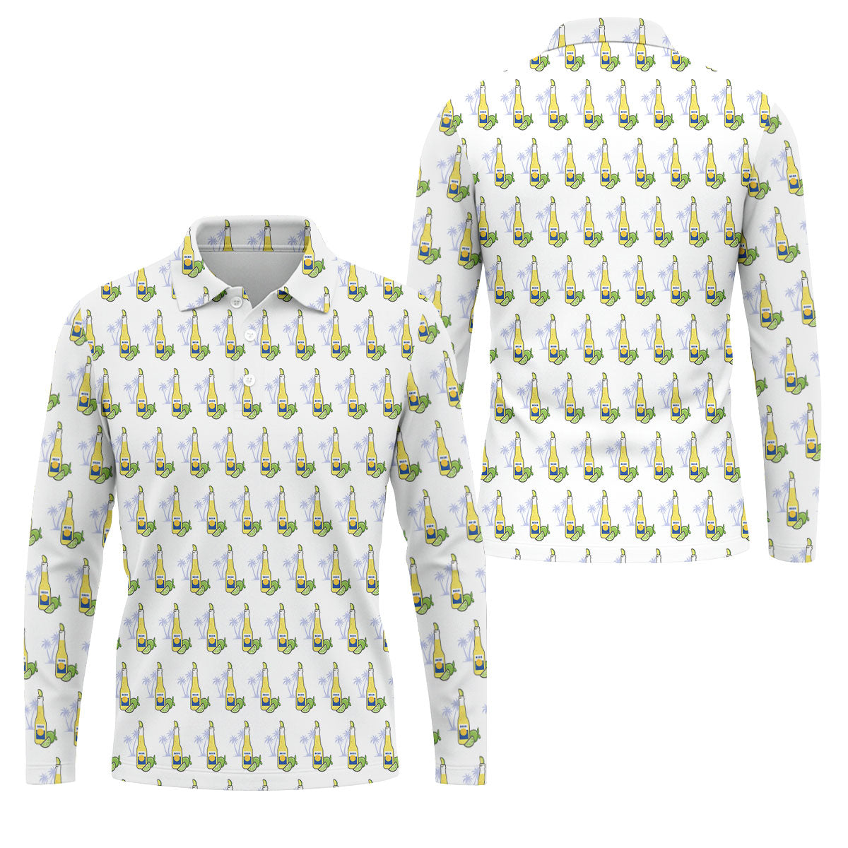 Beer And Lime Palm Tree Pattern Tropical Golf Shirt, Golf Shirts For Men, Polo Shirts For Men