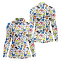Cartoon Cat Golf Shirt, Colorful Doodle Cat Pattern, Polo Shirts For Women