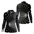 3D Vortex Golf Shirt, Black White Optical Illusion Tunnel Pattern, Golf Shirt For Women