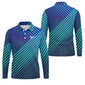 Teal And Purple Striped Pattern Golf Tops For Men, Performance Golf Shirt, Polo Shirts For Men