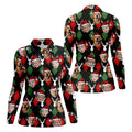 Custom Face Red And Green Argyle Pattern Christmas Women's Golf Tops, Ladies Golf Shirts, Christmas Golf Gift