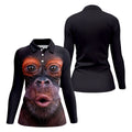 Funny Monkey Face Closeup Print Hawaiian Golf Polo, Golf Tops For Women, Golfing Apparel