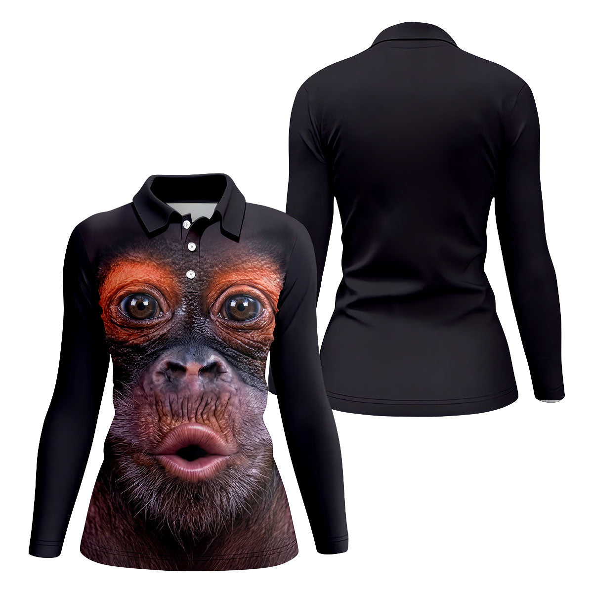 Funny Monkey Face Closeup Print Hawaiian Golf Polo, Golf Tops For Women, Golfing Apparel
