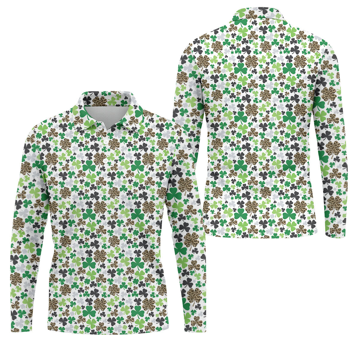 Leopard Pattern St Patrick's Day Shamrock Golf Shirt, Fun Golf Shirts For Men, Polo Shirts For Men