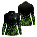 Shenanigans Coordinator Golf Ball Pattern St Patrick Day Black Golf Shirt, Women's Golf Tops, Ladies Golf Polos