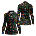 Neon Shark And Cocktail Pattern Hawaiian Golf Shirt, Women's Golf Tops, Ladies Golf Shirts