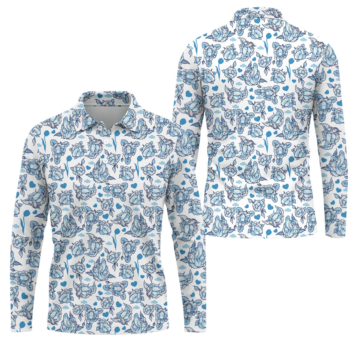 Funny Blue Rose Floral Pattern Men's Golf Shirt, Dirty Humor Polo Shirts For Men, Printed Golf Shirts