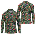 Tropical T Rex Floral Pattern Hawaiian Golf Polo, Golf Tops For Men, Golfing Apparel